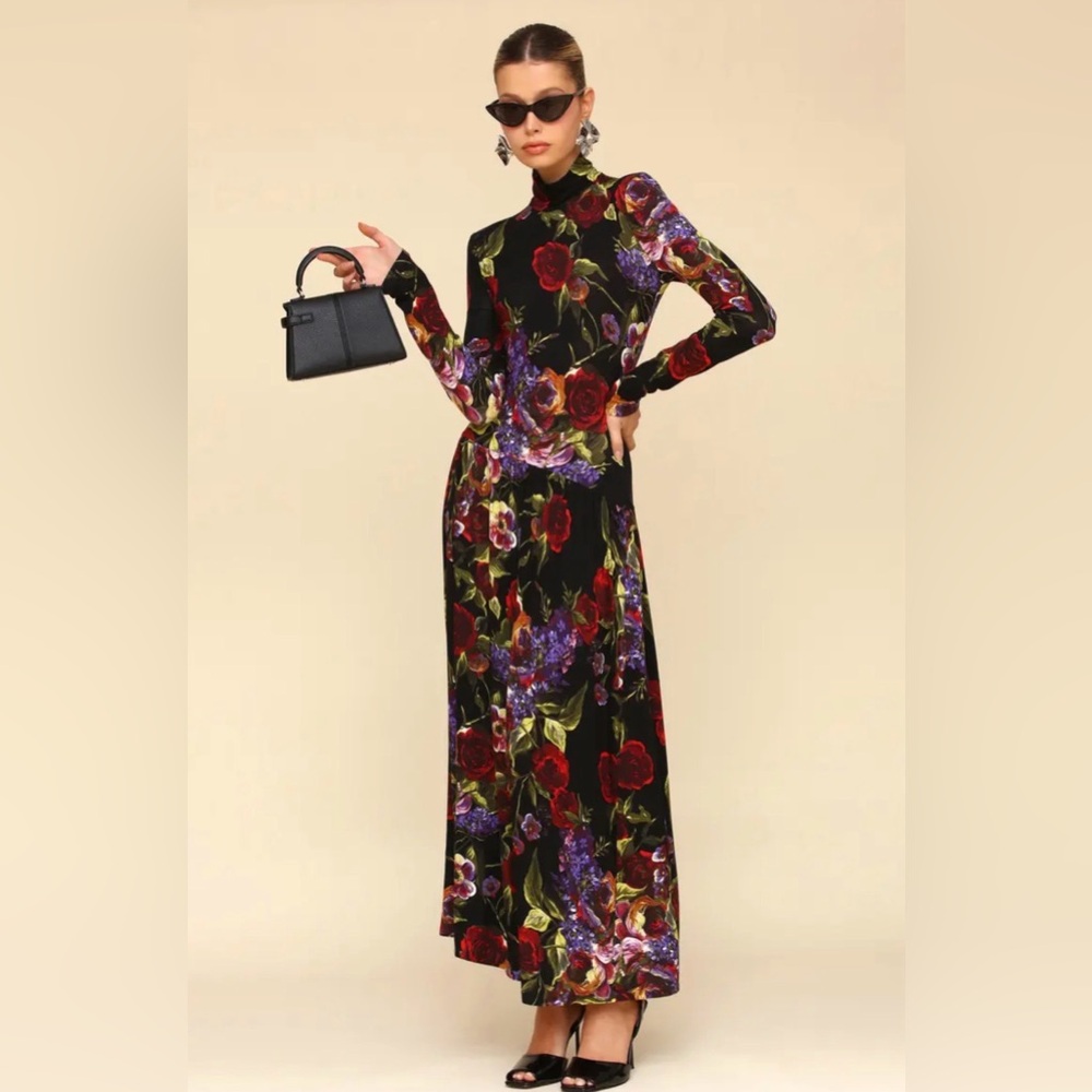 Avec Les Filles Floral Long Sleeve Jersey Maxi Dress 10